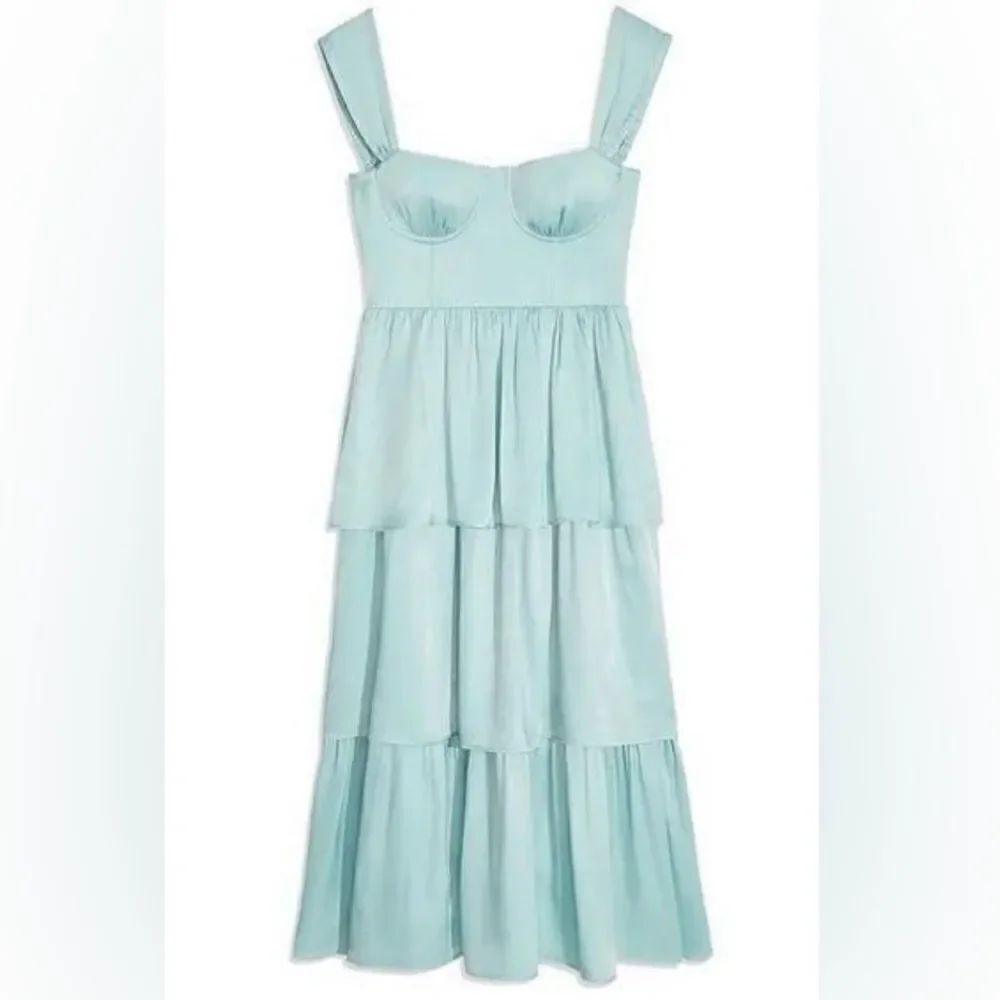 WE WORE WHAT Corset Ruffle Midi Dress In Baby Blue Size Small